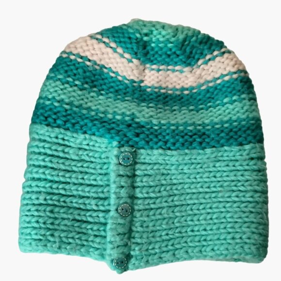Orage Other - Orage Beanie Hat Aqua Teal White Button Detail Knit Girls M Medium 2014